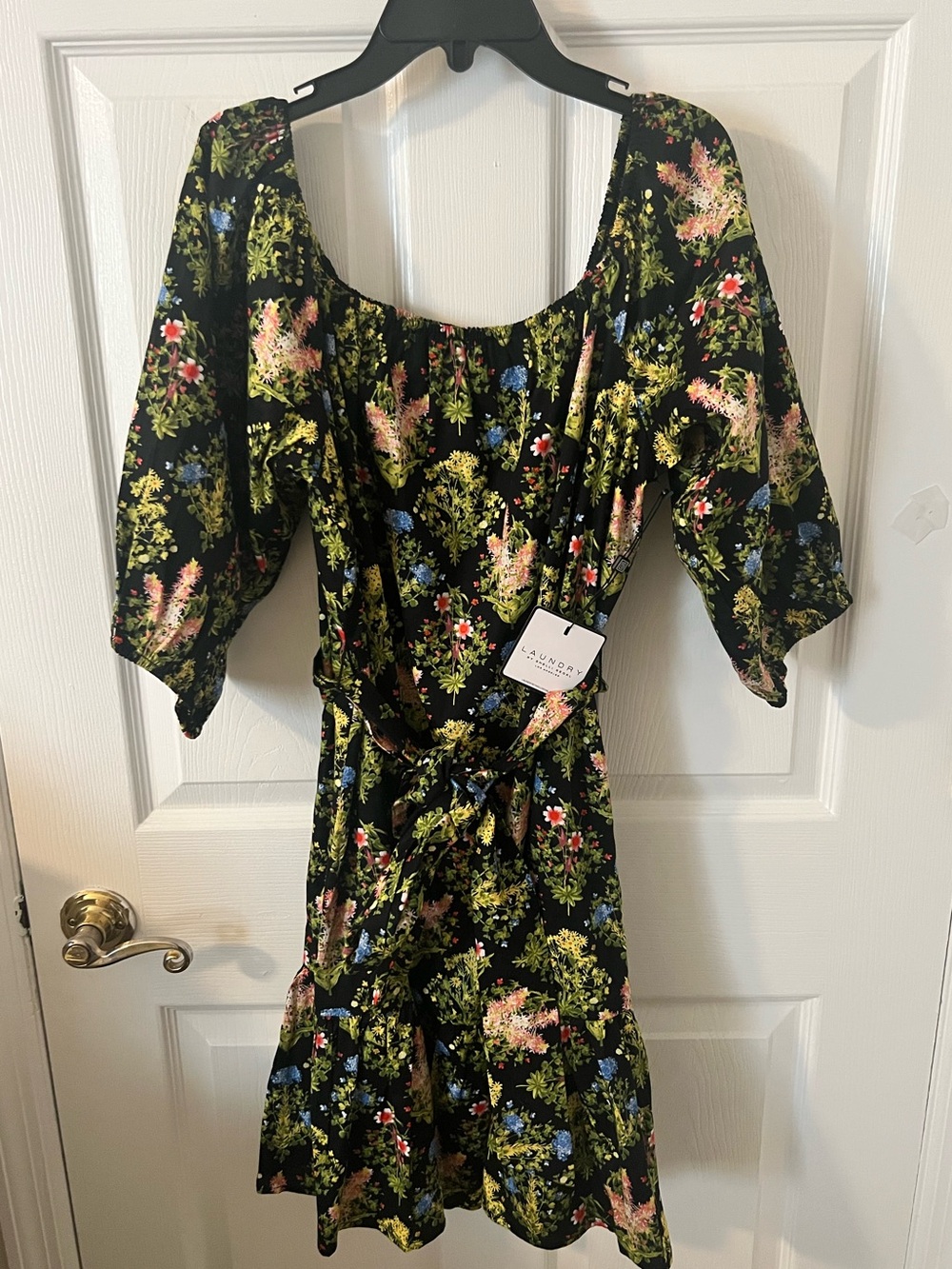 Laundry By Shelli Segal Black Floral Mini Dress with Blue & Pink Accents